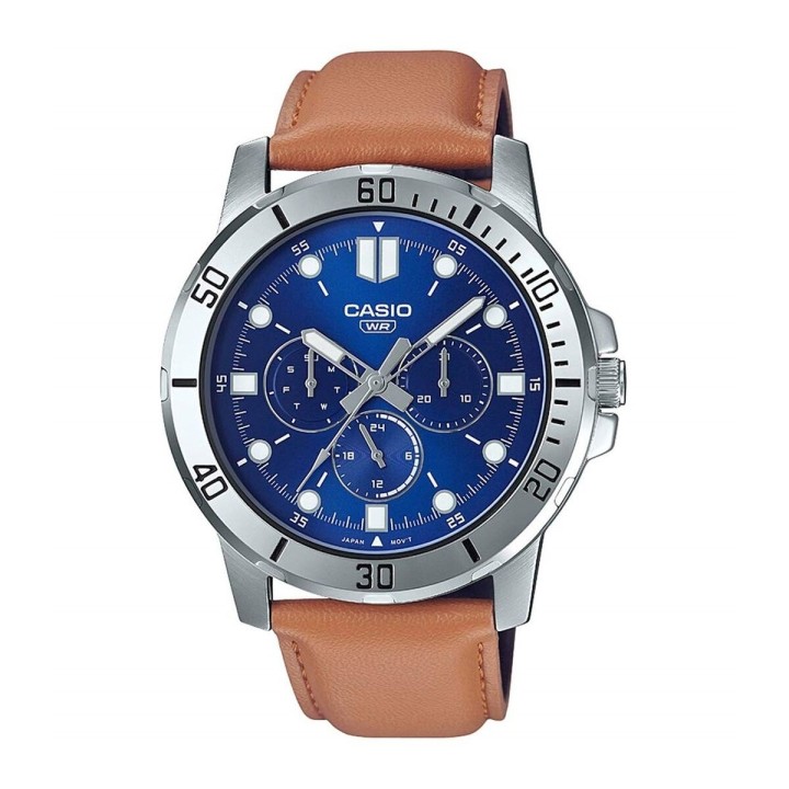 Herreur Casio DIVER MULTIFUCTION STEEL, TAN BROWN LEATHER - BLUE Beige (Ø 45 mm)