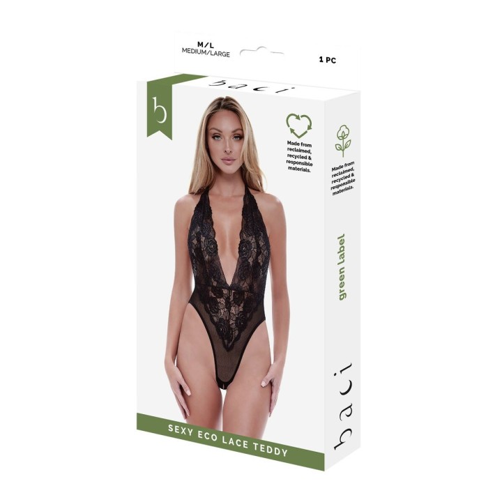 Undertøj Sæt Baci Lingerie Eco Lace Teddy Sort (S/M)