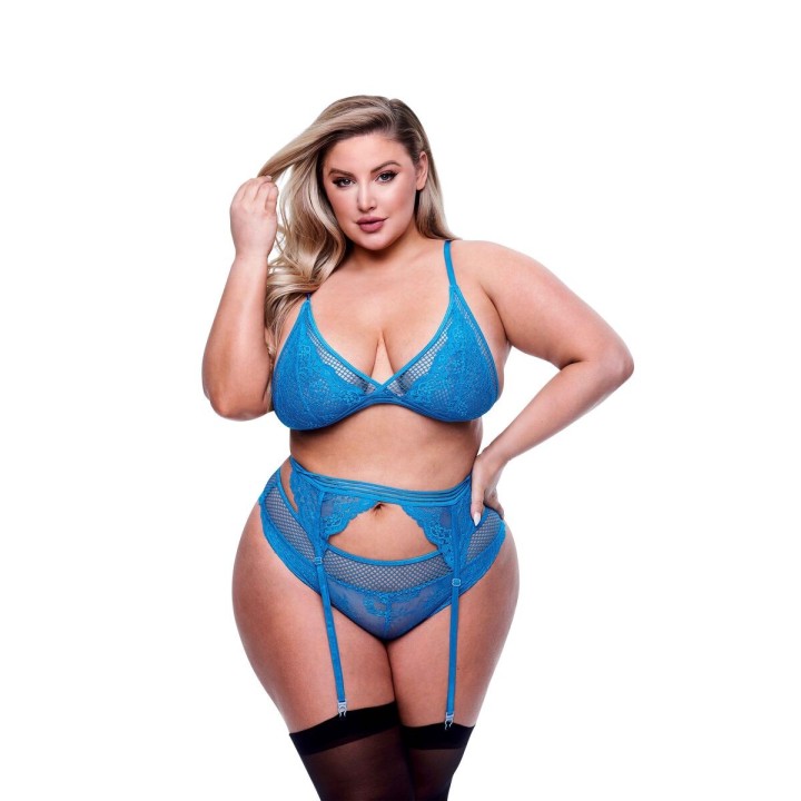 Unterwäsche-Set Baci Lingerie Garter & Panty Blau (Queen)