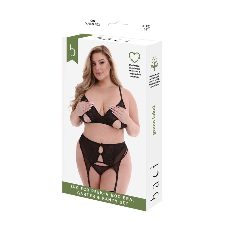 Undertøj Sæt Baci Lingerie Peek-A-Boo Bra Sort (Queen)