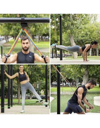 Sæt med modstandsbånd med tilbehør og træningsvejledning Rebainer InnovaGoods 5 enheder