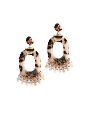 Ladies'Earrings Lola Casademunt Rings Brown Cream Fringe (5 x 8,4 cm)