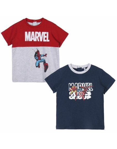 Maglia a Maniche Corte per Bambini Marvel Grigio 2 Unità