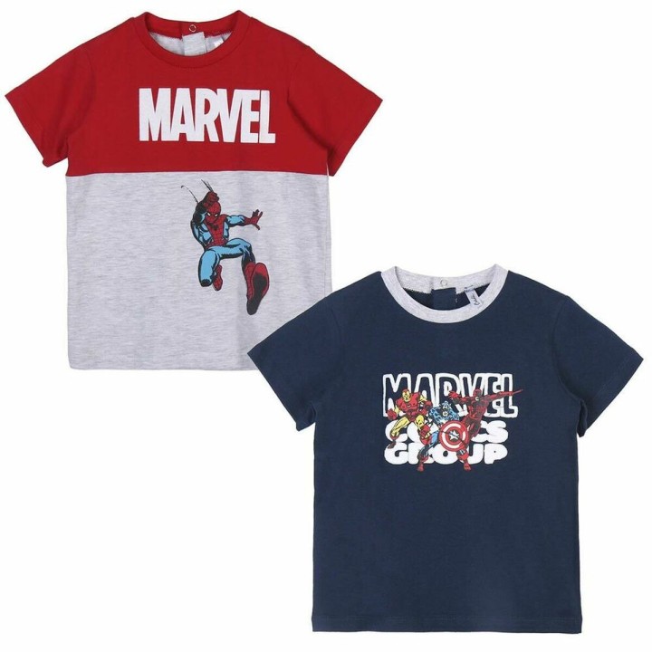 Maglia a Maniche Corte per Bambini Marvel Grigio 2 Unità