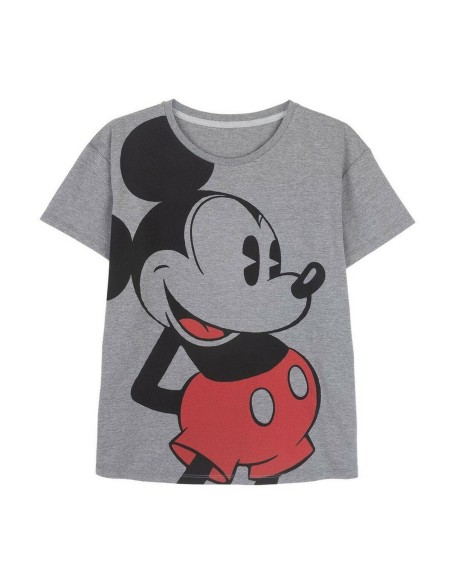 Camiseta de Manga Corta Mujer Mickey Mouse Gris Gris oscuro