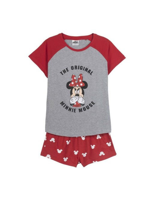 Sommer-Schlafanzug Minnie Mouse Rot Damen Grau