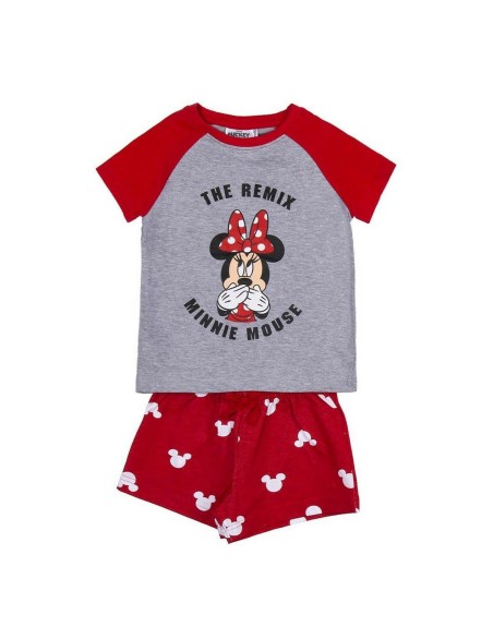 Sommer-Schlafanzug Minnie Mouse Rot Grau