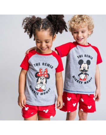 Sommer-Schlafanzug Minnie Mouse Rot Grau
