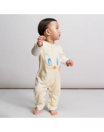 Langærmet sparkedragt til baby Looney Tunes Grå Gul