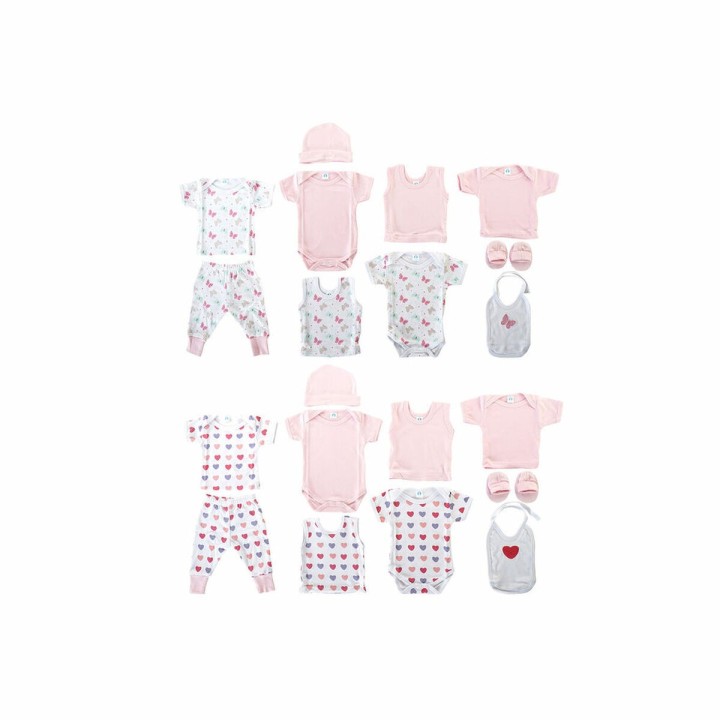 Set di Indumenti DKD Home Decor Bianco Rosa (2 Unità) Cotone 0-6 Mesi