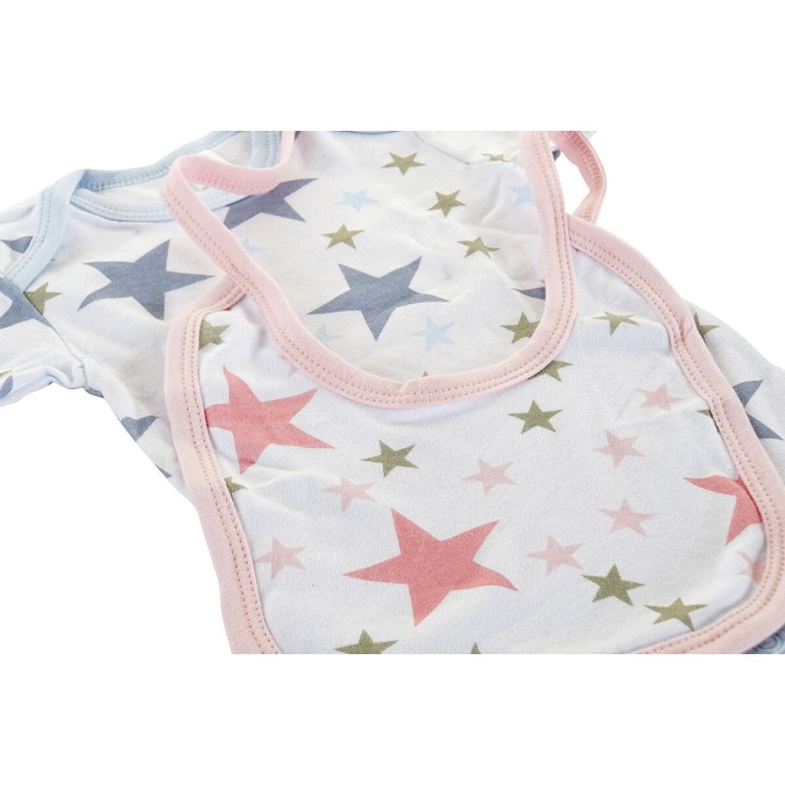 Sæt med tøj DKD Home Decor Blå Pink 0-6 måneder Bomuld Stjerner (2 enheder)