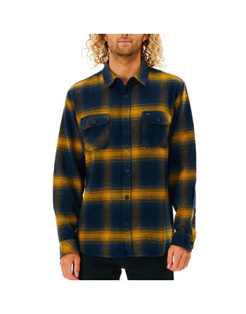 Camisa de Manga Larga Hombre Rip Curl Count Amarillo Azul Franela