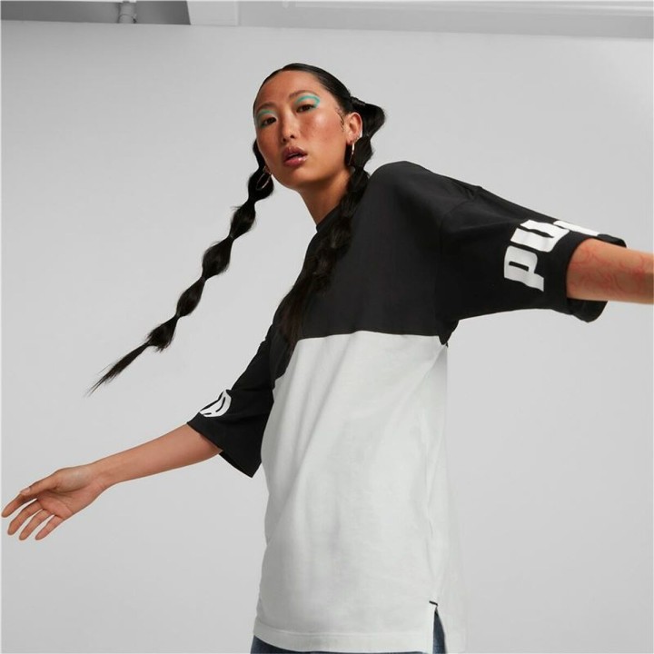 Camiseta de Manga Corta Mujer Puma Power Colorblock Blanco Negro