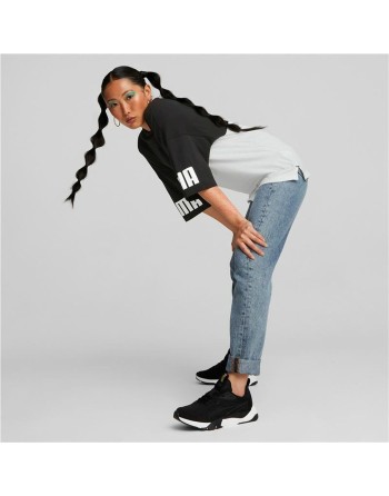 Camiseta de Manga Corta Mujer Puma Power Colorblock Blanco Negro