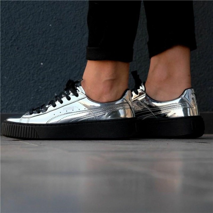 Sportssneakers til damer Puma Basket Platform Metallic  Lysegrå