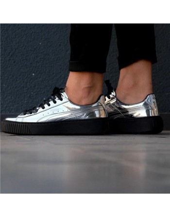 Laufschuhe für Damen Puma Basket Platform Metallic  Hellgrau