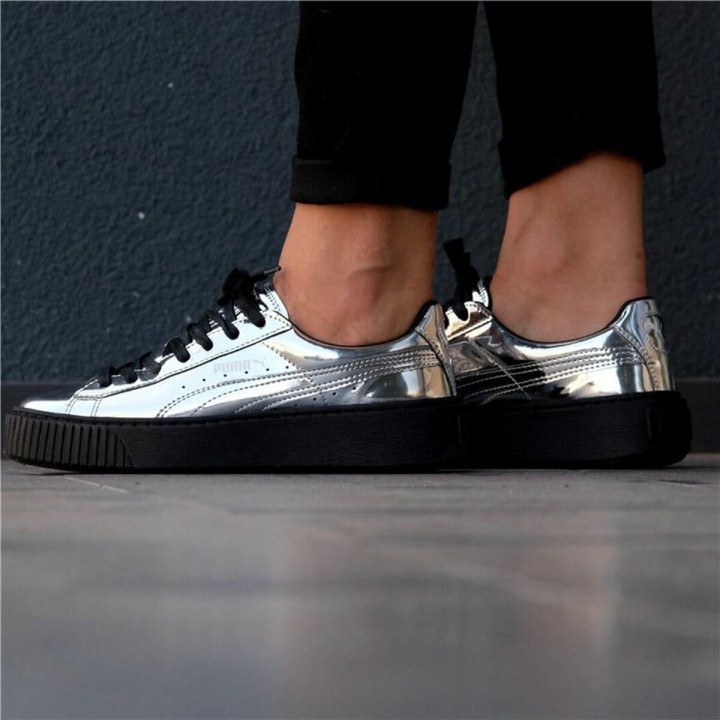 Scarpe Sportive da Donna Puma Basket Platform Metallic  Grigio chiaro