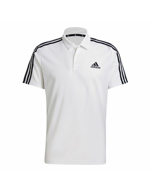 Men’s Short Sleeve Polo Shirt Adidas Primeblue 3 Stripes White