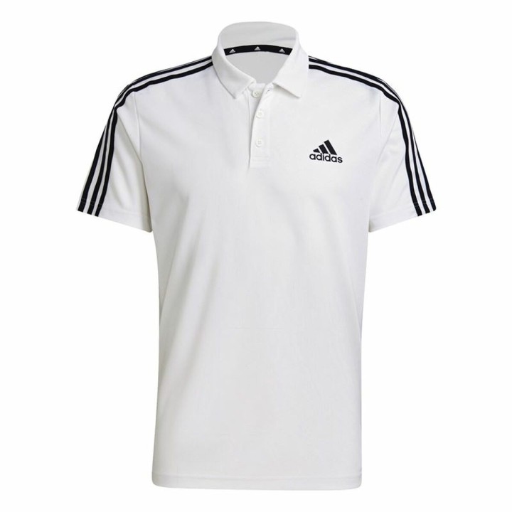Kortærmet Polotrøje til Mænd Adidas Primeblue 3 Stripes Hvid