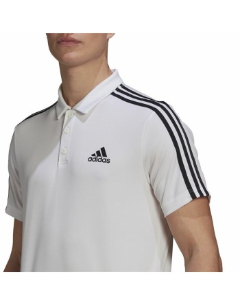 Herren Kurzarm-Poloshirt Adidas Primeblue 3 Stripes Weiß