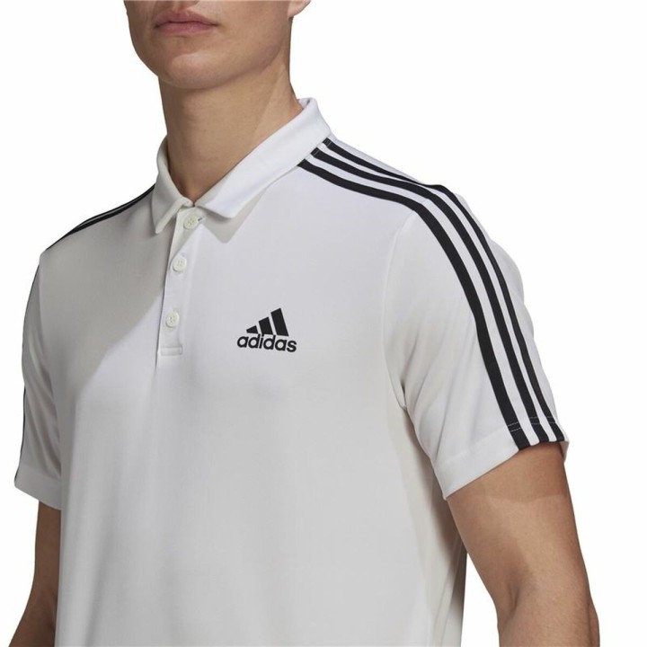 Kortærmet Polotrøje til Mænd Adidas Primeblue 3 Stripes Hvid