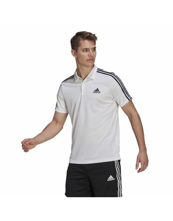 Polo a Maniche Corte Uomo Adidas Primeblue 3 Stripes Bianco