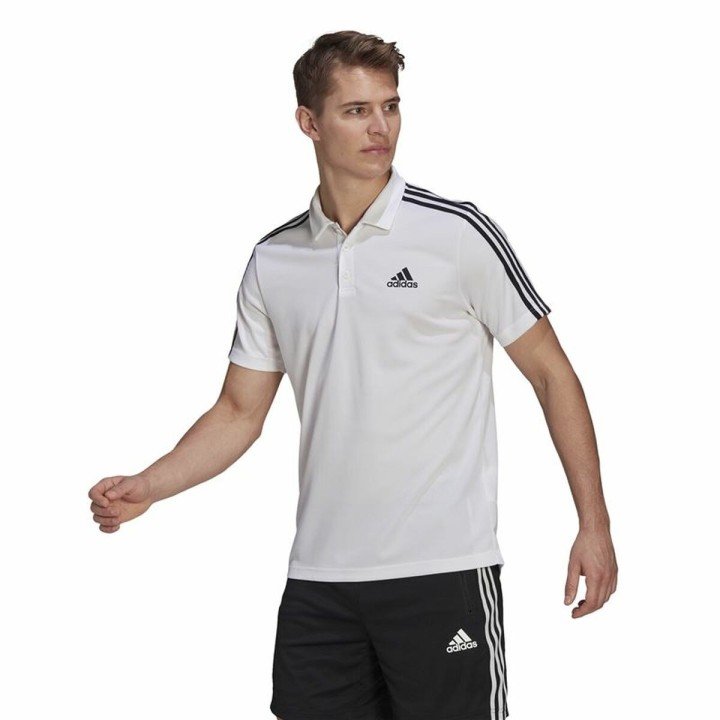 Kortærmet Polotrøje til Mænd Adidas Primeblue 3 Stripes Hvid