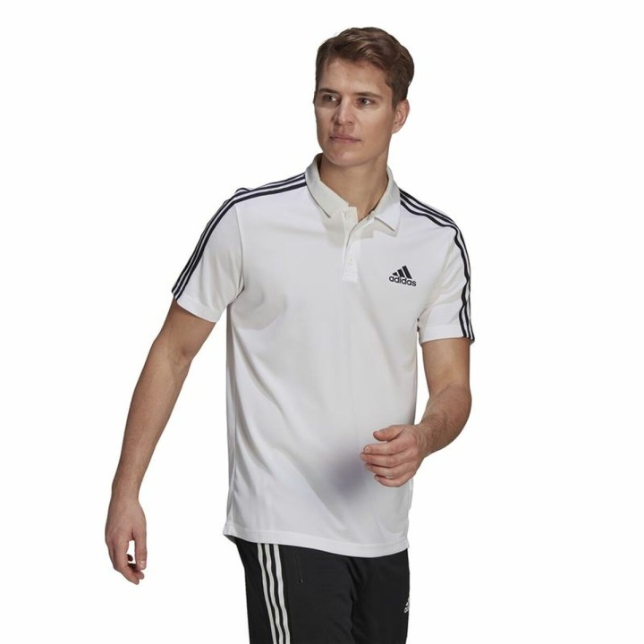 Kortærmet Polotrøje til Mænd Adidas Primeblue 3 Stripes Hvid