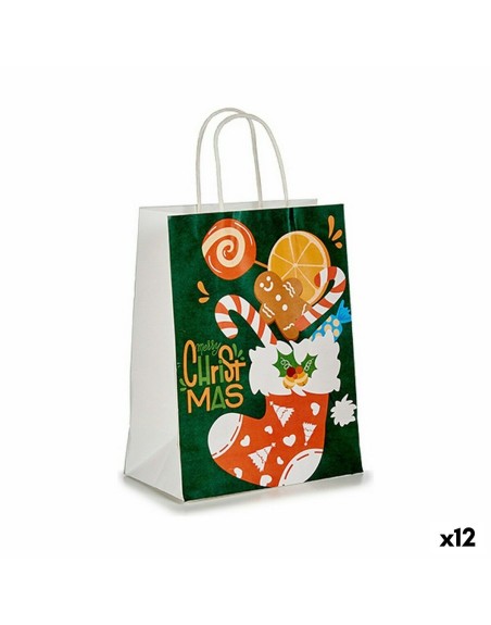 Bolsa de Papel Calcetín de Navidad Verde (12 Unidades)