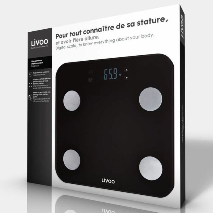 Bilancia Digitale da Bagno Livoo DOM427N Nero Vetro Temperato 180 kg