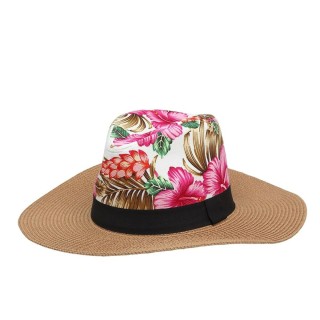 Cappello di Paglia Piatto Fiori Rosa