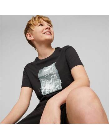 Kortærmet T-shirt til Børn Puma Essentials+ Street Art Grap Sort