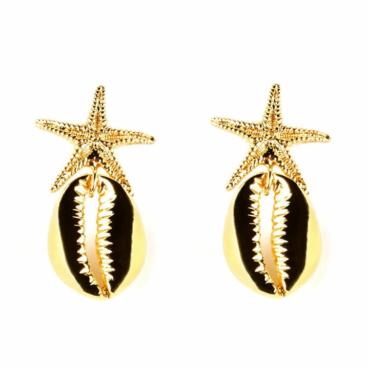 Orecchini Donna Shabama Fornells Ottone bagnato in oro 4 cm