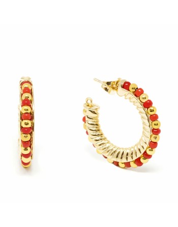 Ladies' Earrings Shabama Etiopia Brass gold-plated Red 3 cm
