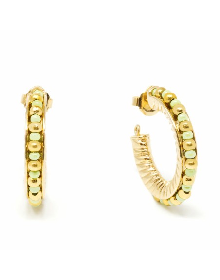 Boucles d´oreilles Femme Shabama Etiopia Laiton En or Vert 2 cm