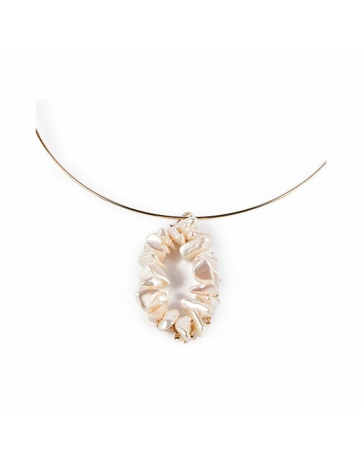 Collier Femme Shabama Mississippi Luxe Laiton Trempé en flash doré Perles 13 cm