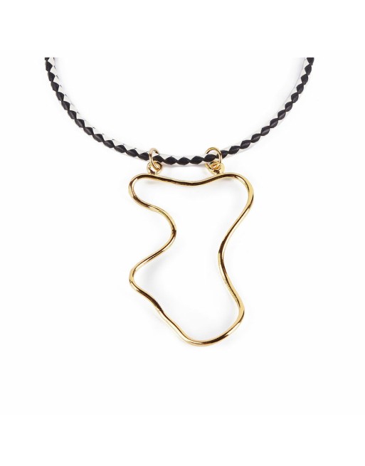 Collar Mujer Shabama Malawi Latón Bañado en flash dorado Cuero 38 cm