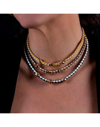 Collana Donna Shabama Namibia Ottone bagnato in oro Pelle 38 cm Set 3 Pezzi