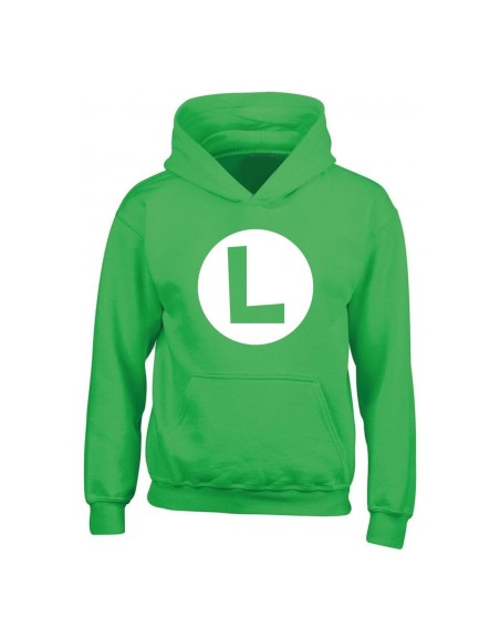 Felpa con Cappuccio Unisex Super Mario Luigi Badge Verde