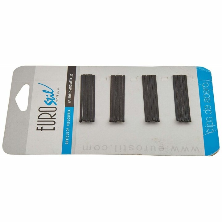 Hårklemmer Eurostil 24 Clips 50 mm Sort (24 pcs)