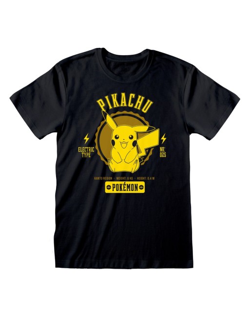 T shirt à manches courtes Pokémon Collegiate Picachu Noir Unisexe