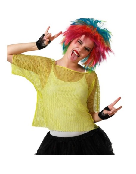 Maglia a Maniche Corte Donna Griglia Giallo