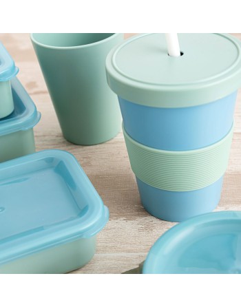 Vaso con Pajita Quid Inspira Con Tapa 480 ml Azul Plástico (12 Unidades)