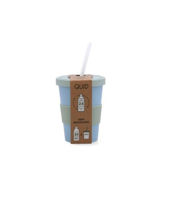Vaso con Pajita Quid Inspira Con Tapa 480 ml Azul Plástico (12 Unidades)