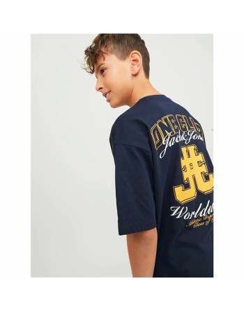 Child's Short Sleeve T-Shirt Jack & Jones Jorcole Back Print Navy Blue