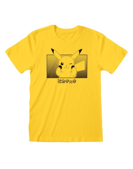 Maglia a Maniche Corte Unisex Pokémon Pikachu Katakana Giallo