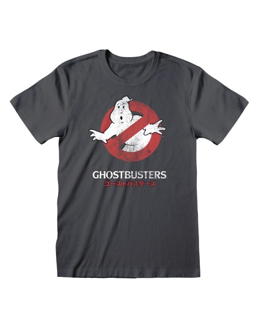 Unisex Kurzarm-T-Shirt The Ghostbusters Japanese Text Dunkelgrau