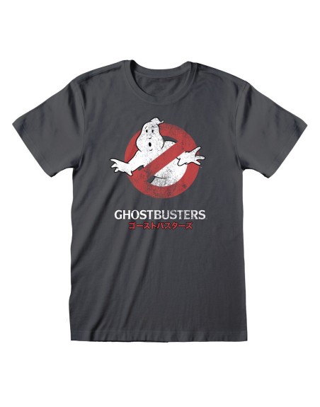 Maglia a Maniche Corte Unisex The Ghostbusters Japanese Text Grigio scuro