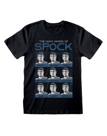 Unisex Kurzarm-T-Shirt Star Trek Many Mood Of Spock Schwarz