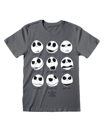 T-shirt à manches courtes unisex The Nightmare Before Christmas Many Faces Gris foncé